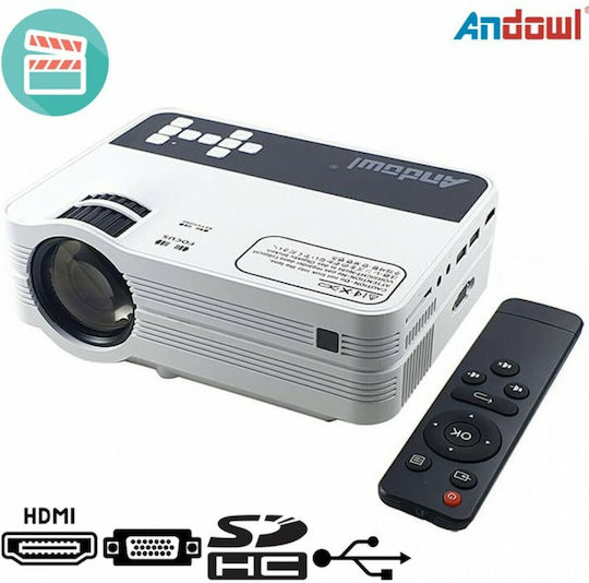 Andowl Mini Projector DLP Λάμπας LED με Ενσωματωμένα Ηχεία Λευκός
